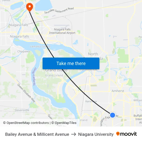 Bailey Avenue & Millicent Avenue to Niagara University map