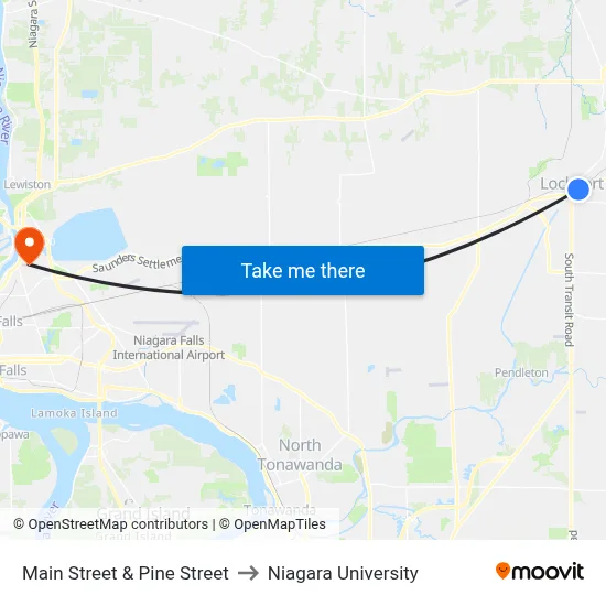Main Street & Pine Street to Niagara University map