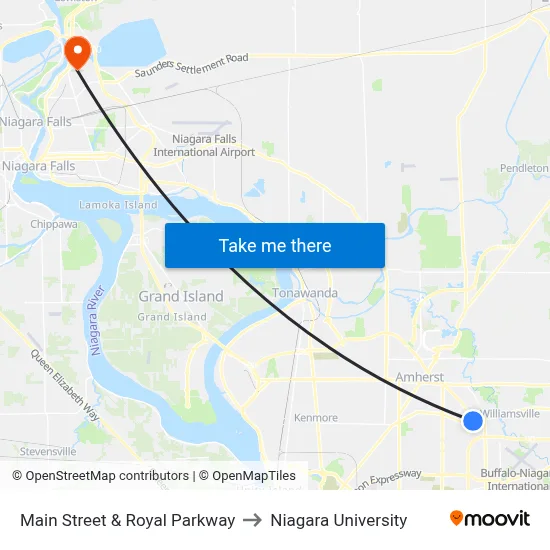 Main Street & Royal Parkway to Niagara University map
