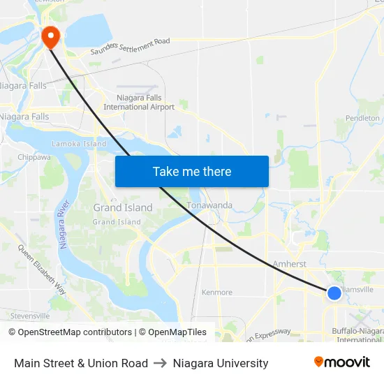 Main Street & Union Road to Niagara University map