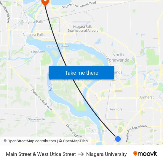 Main Street & West Utica Street to Niagara University map