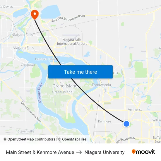 Main Street & Kenmore Avenue to Niagara University map