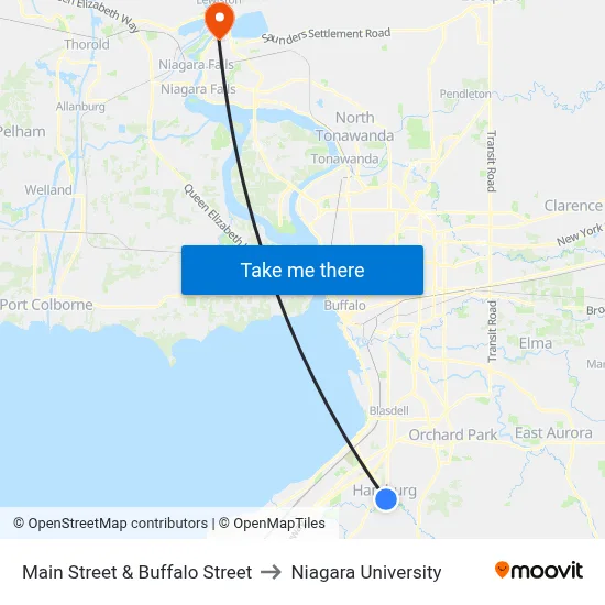 Main Street & Buffalo Street to Niagara University map