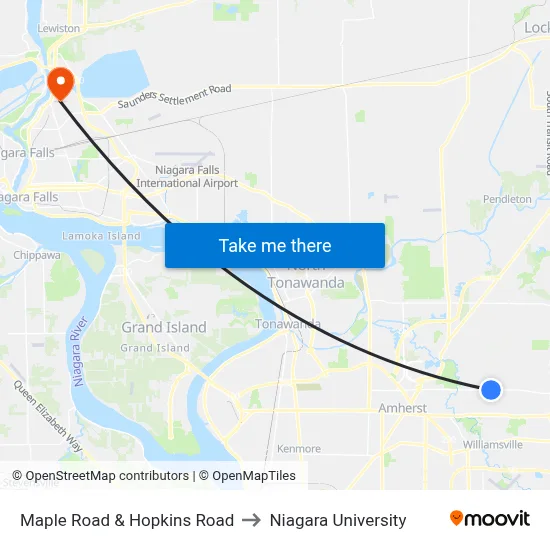 Maple Road & Hopkins Road to Niagara University map