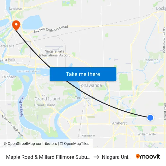 Maple Road & Millard Fillmore Suburban Hospital to Niagara University map