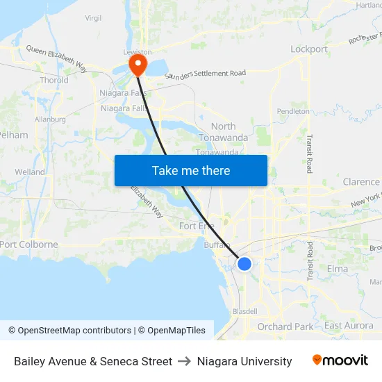 Bailey Avenue & Seneca Street to Niagara University map