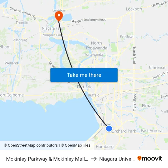 Mckinley Parkway & Mckinley Mall Station to Niagara University map