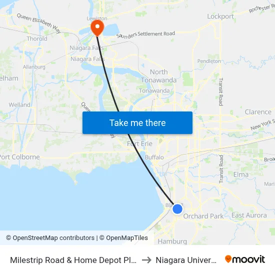 Milestrip Road & Home Depot Plaza to Niagara University map