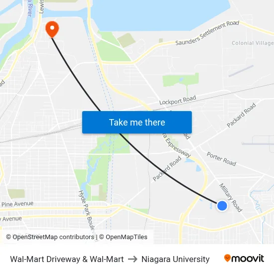 Wal-Mart Driveway & Wal-Mart to Niagara University map
