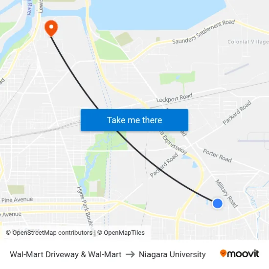 Wal-Mart Driveway & Wal-Mart to Niagara University map
