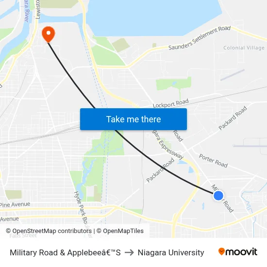 Military Road & Applebeeâ€™S to Niagara University map