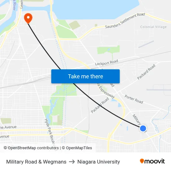Military Road & Wegmans to Niagara University map