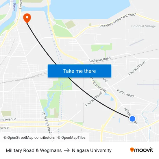 Military Road & Wegmans to Niagara University map