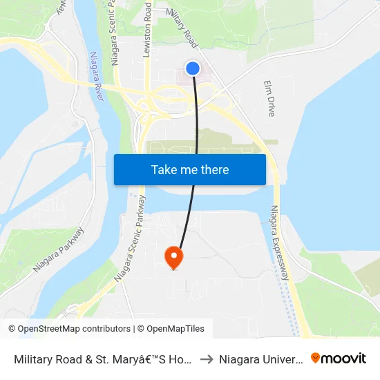 Military Road & St. Maryâ€™S Hospital to Niagara University map