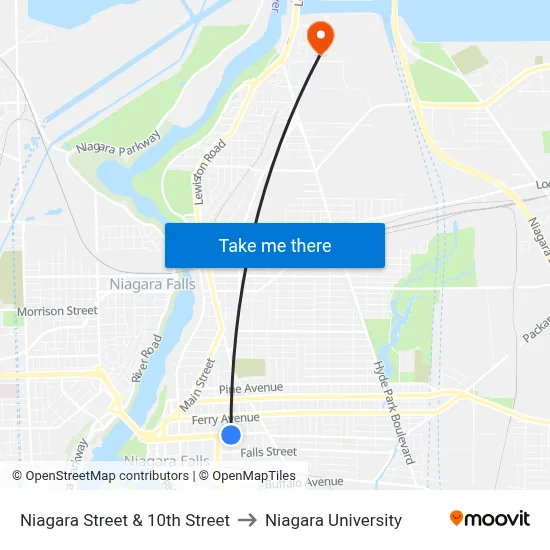 Niagara Street & 10th Street to Niagara University map