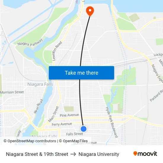 Niagara Street & 19th Street to Niagara University map