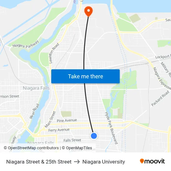 Niagara Street & 25th Street to Niagara University map