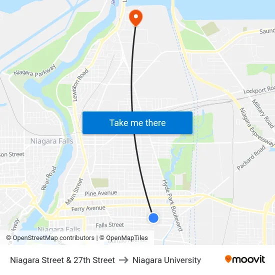 Niagara Street & 27th Street to Niagara University map