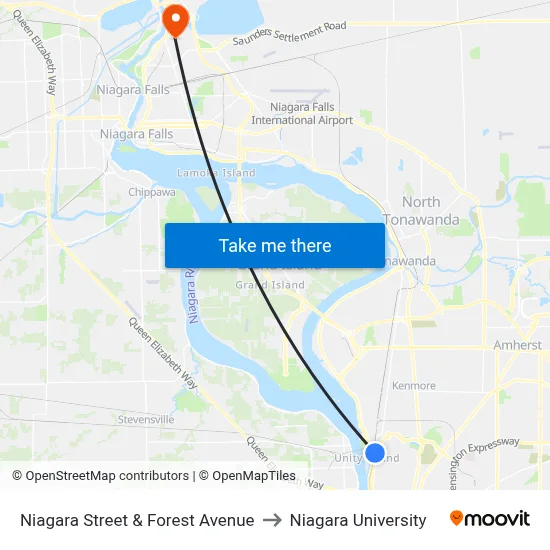 Niagara Street & Forest Avenue to Niagara University map