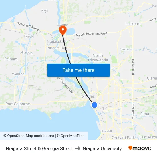 Niagara Street & Georgia Street to Niagara University map
