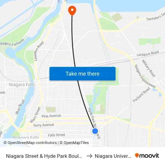 Niagara Street & Hyde Park Boulevard to Niagara University map