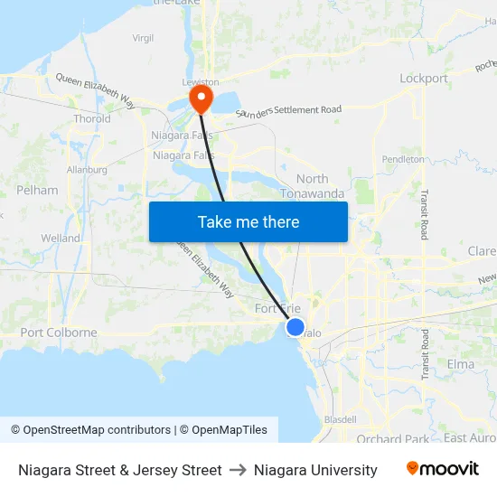 Niagara Street & Jersey Street to Niagara University map