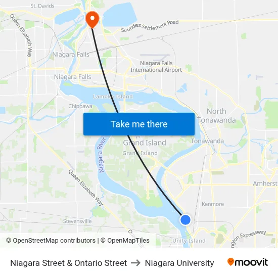 Niagara Street & Ontario Street to Niagara University map