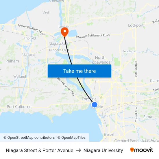 Niagara Street & Porter Avenue to Niagara University map