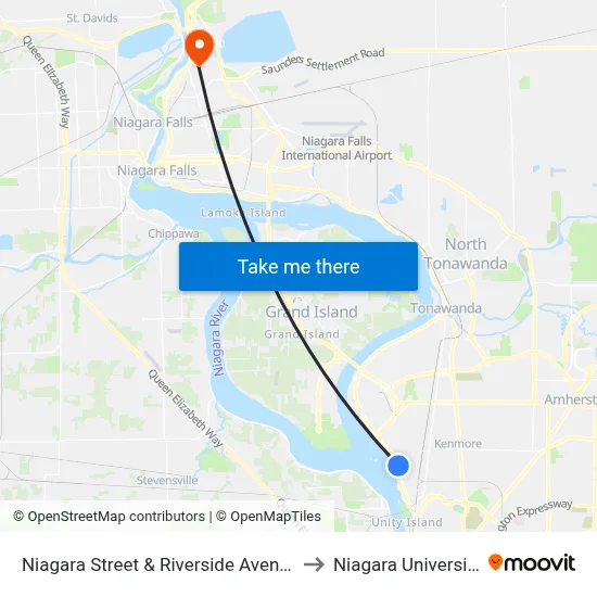 Niagara Street & Riverside Avenue to Niagara University map