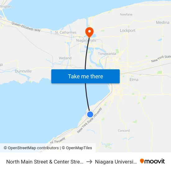 North Main Street & Center Street to Niagara University map