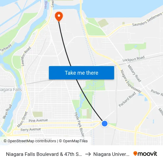 Niagara Falls Boulevard & 47th Street to Niagara University map