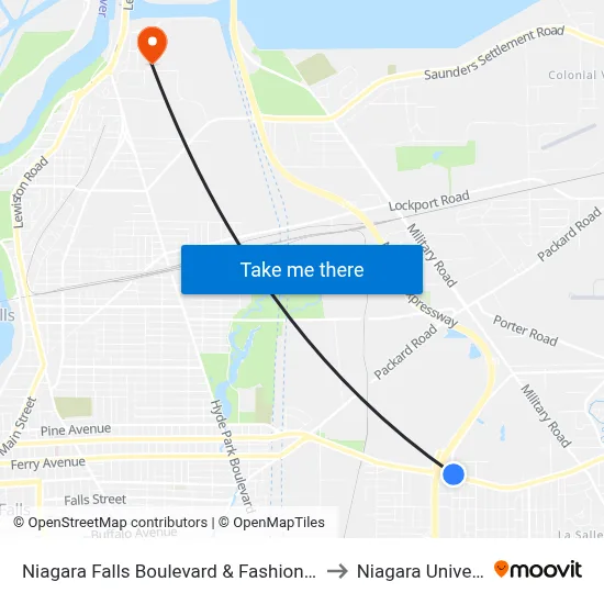 Niagara Falls Boulevard & Fashion Outlets to Niagara University map
