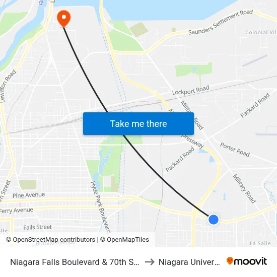 Niagara Falls Boulevard & 70th Street to Niagara University map