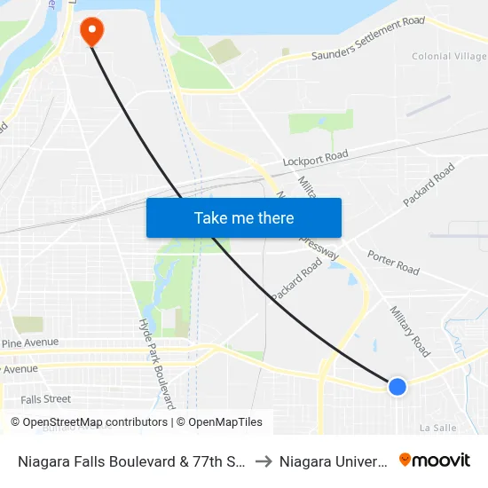 Niagara Falls Boulevard & 77th Street to Niagara University map