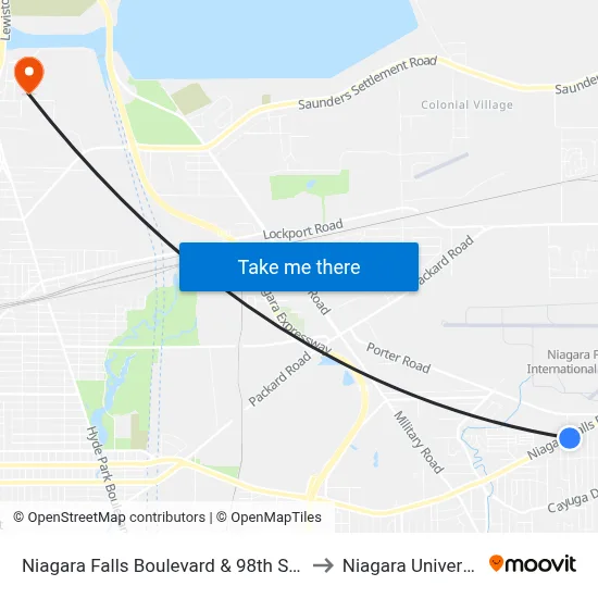 Niagara Falls Boulevard & 98th Street to Niagara University map