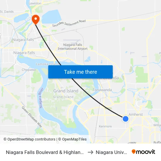 Niagara Falls Boulevard & Highland Avenue to Niagara University map