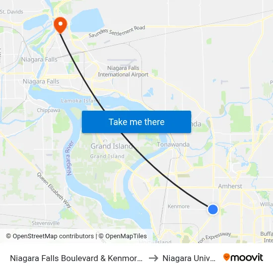 Niagara Falls Boulevard & Kenmore Avenue to Niagara University map