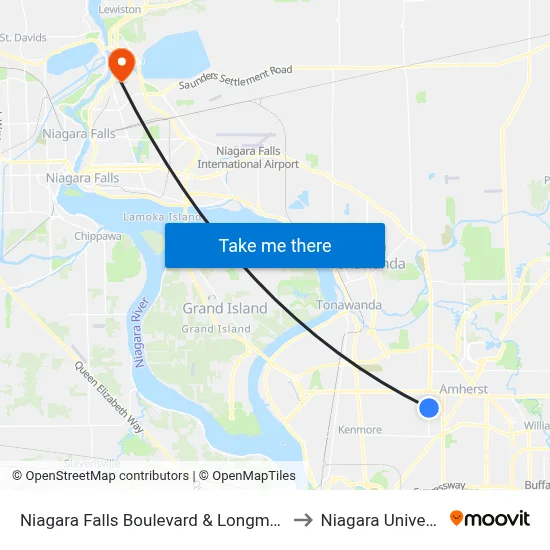 Niagara Falls Boulevard & Longmeadow to Niagara University map