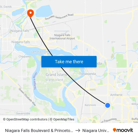 Niagara Falls Boulevard & Princeton Avenue to Niagara University map