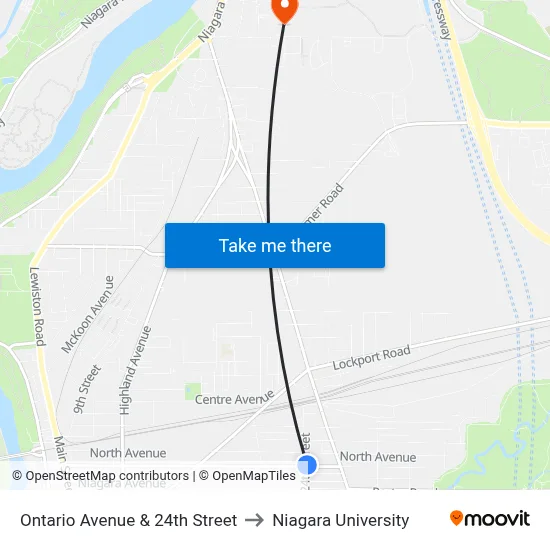 Ontario Avenue & 24th Street to Niagara University map