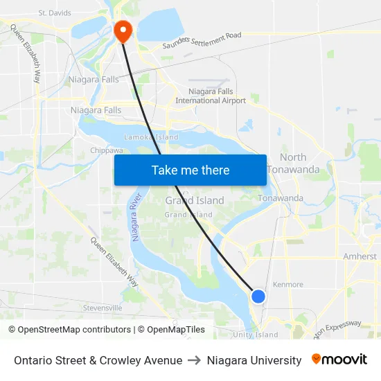 Ontario Street & Crowley Avenue to Niagara University map