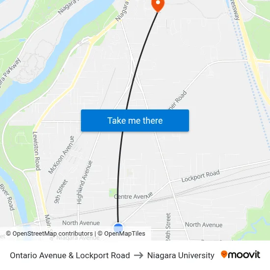 Ontario Avenue & Lockport Road to Niagara University map