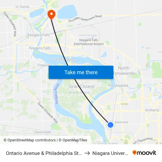 Ontario Avenue & Philadelphia Street to Niagara University map
