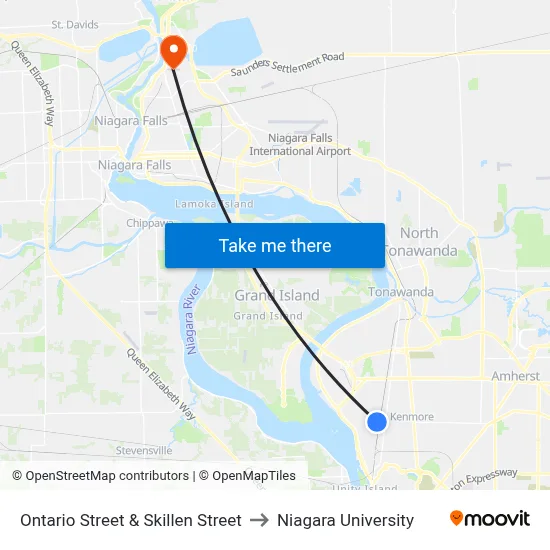 Ontario Street & Skillen Street to Niagara University map