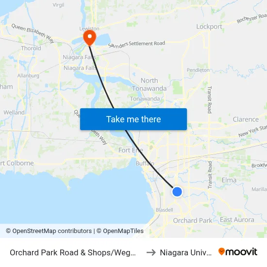 Orchard Park Road & Shops/Wegmans Drive to Niagara University map