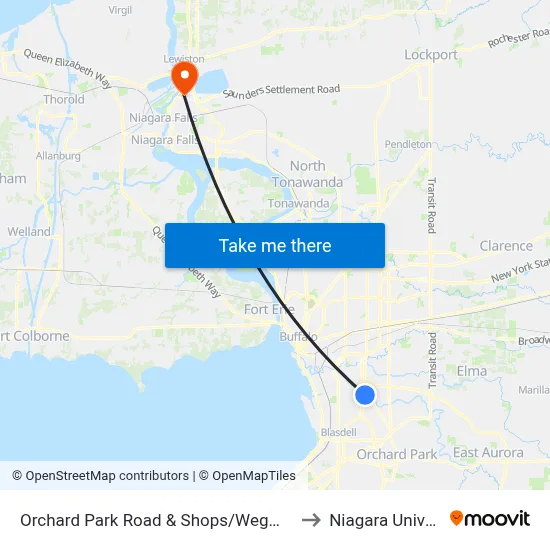 Orchard Park Road & Shops/Wegmans Drive to Niagara University map
