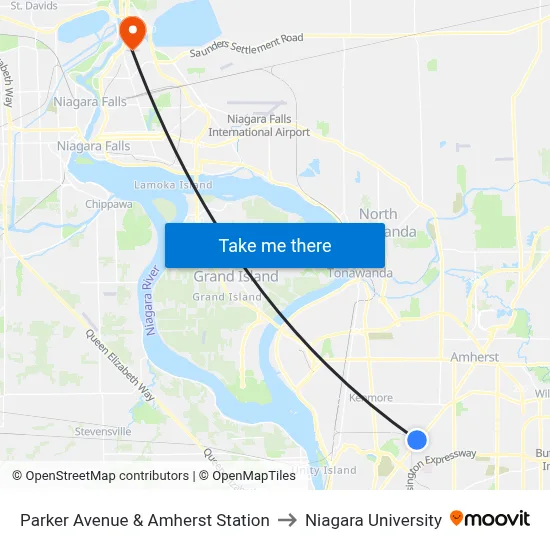 Parker Avenue & Amherst Station to Niagara University map