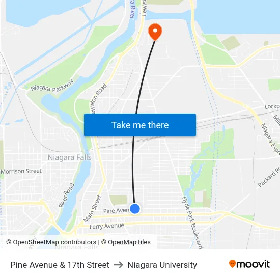 Pine Avenue & 17th Street to Niagara University map