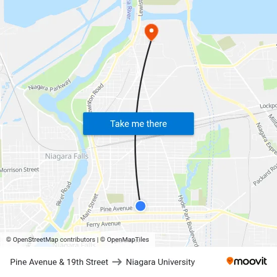Pine Avenue & 19th Street to Niagara University map