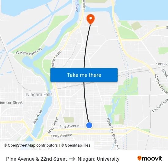 Pine Avenue & 22nd Street to Niagara University map